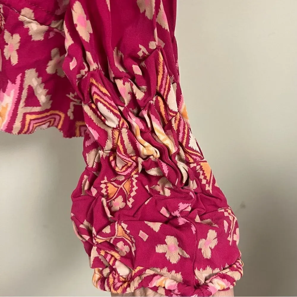 Tory Burch pink printed silk top with cinched sleeves 4